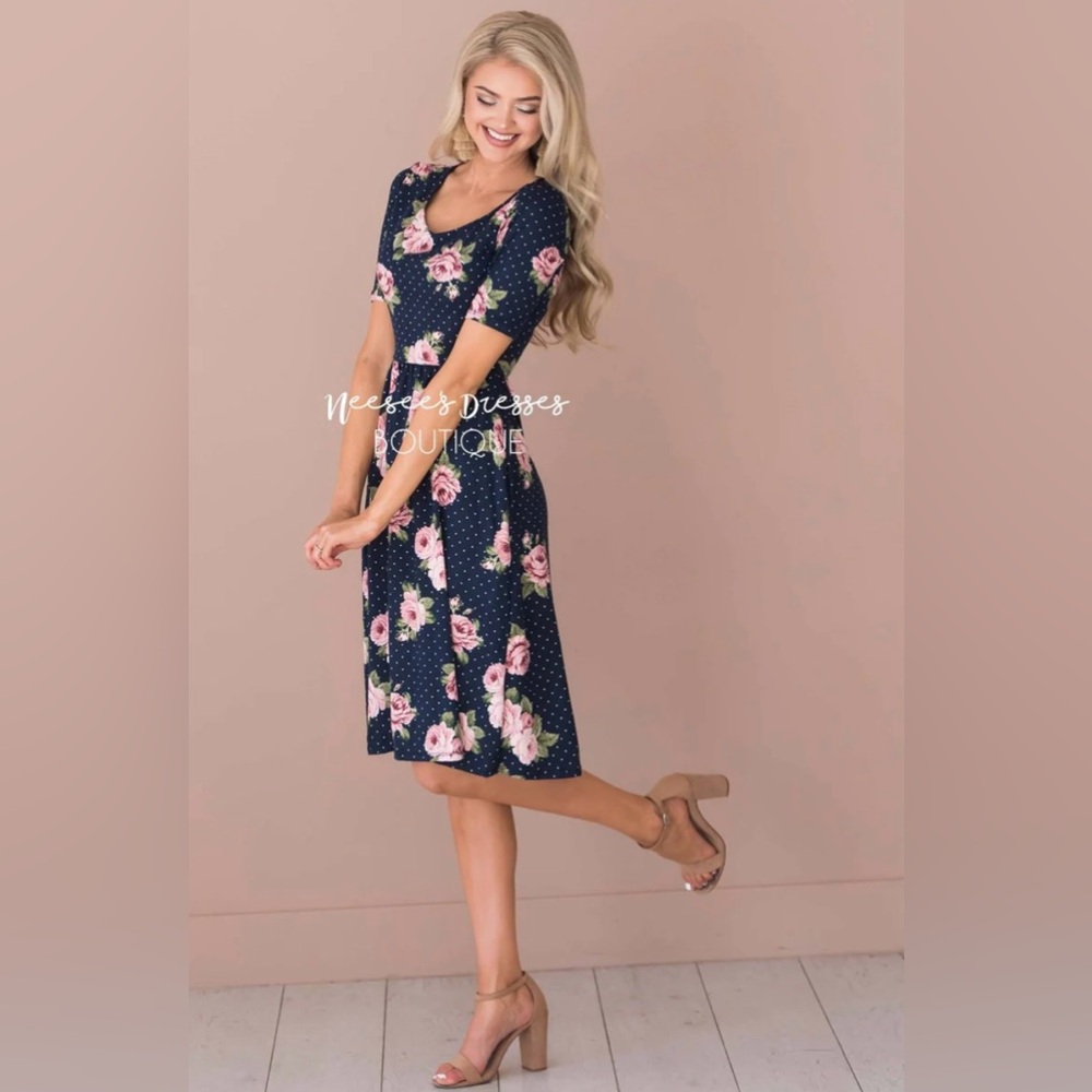 The Natalie Navy Blue dotted XS Mikarose Dress